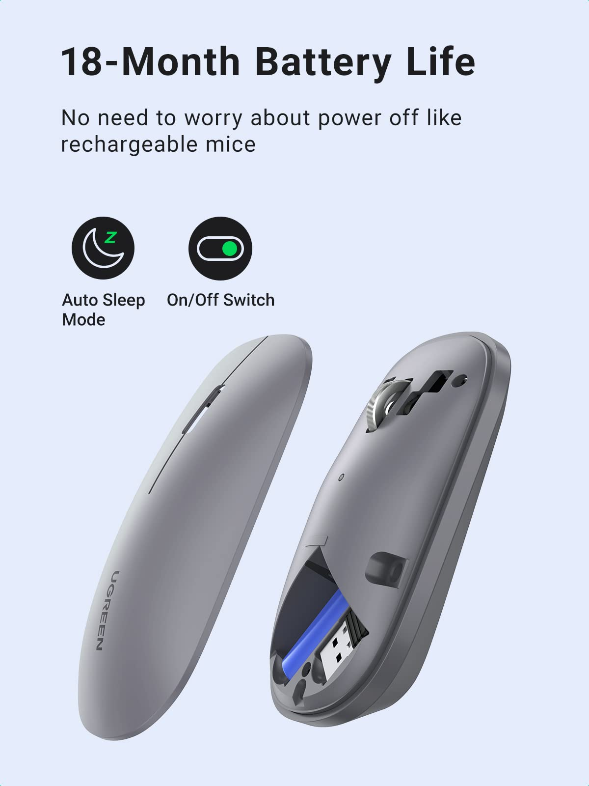 Ugreen Portable Wireless Mouse Gray (UG- 90373) a - Ivonix