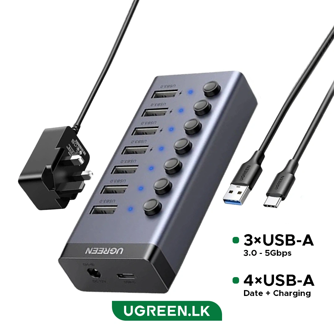 Ugreen USB 3.0 7-Port Hub-12V2A a - Ivonix Ugreen USB 3.0 7-Port Hub-12V2A (DC: 5.5) Power Supply UK (UG- 90306)