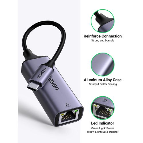 Ugreen USB Type C to Ethernet Adapter Space Gray (UG- 50737) a - Ivonix Ugreen USB Type C to 10/100/1000M Ethernet Adapter Space Gray (UG- 50737)