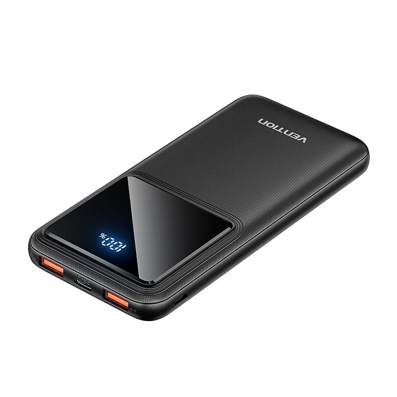 Vention 10000mAh Power Bank 22.5W, Micro-USB + USB-C + USB-Ax2, Black LED Display, FHKB0