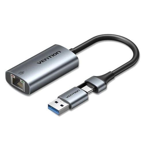 Vention USB-C + USB-A to Gigabit Ethernet Adapter 0.15M Gray Aluminum Alloy Type – CFQHB