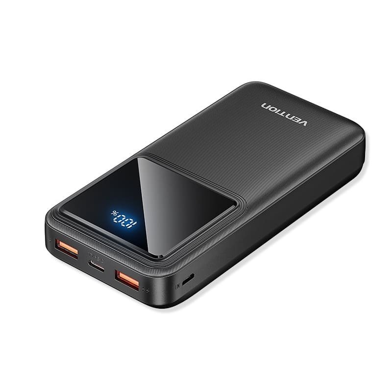 Vention 20000mAh Power Bank 22.5W with Integrated USB-C and Lightning Cables, Black LED Display, FHPB0