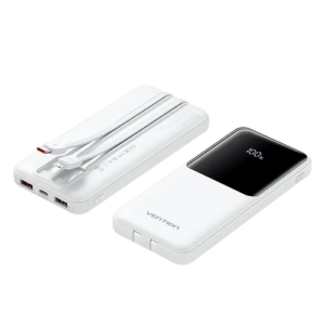 Vention 10000mAh Power Bank 22.5W with Integrated USB-C and Lightning Cables, Black LED Display, FHOB0