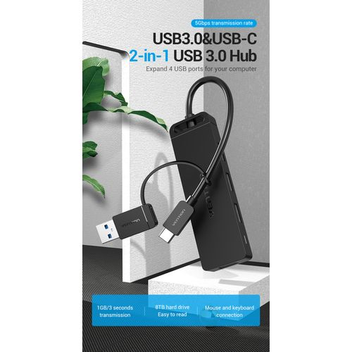 Vention 4-Port USB 3.0 Hub with USB-C & USB 3.0 Interface and Power Supply 0.15M, CHTBB a - Ivonix