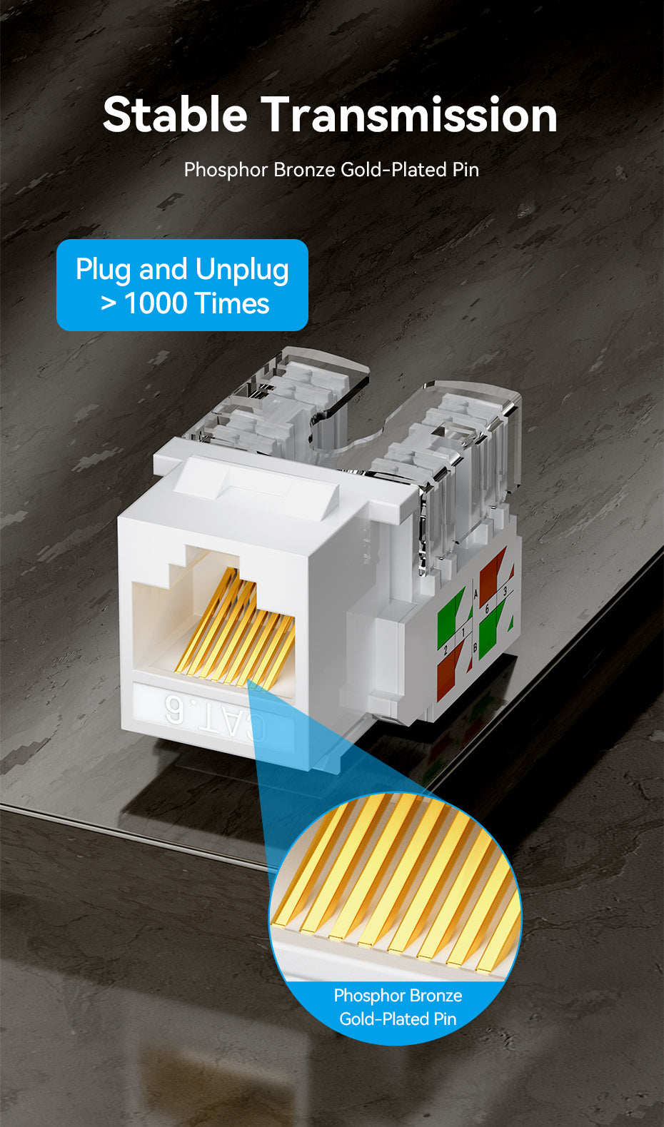 Vention Cat6 UTP 180° Keystone Jack White b - Ivonix