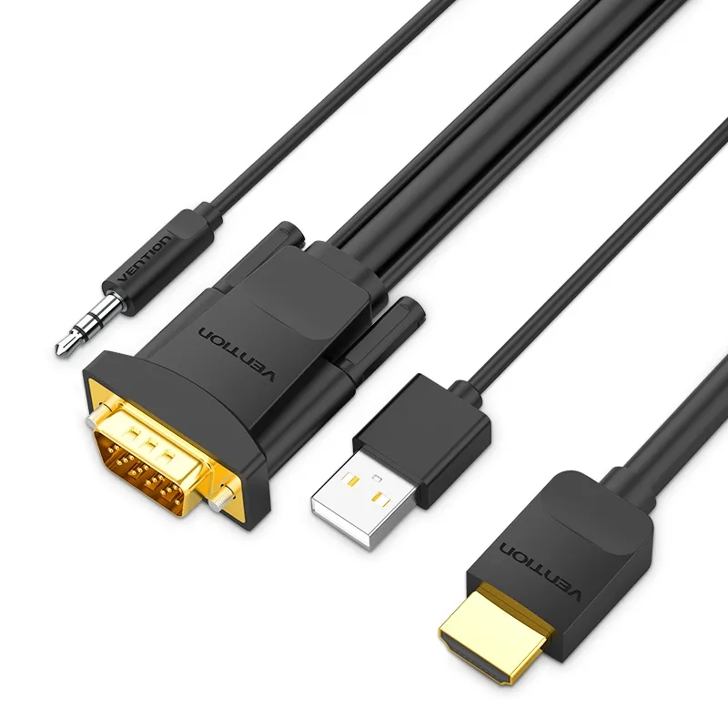 Vention HDMI To VGA Cable With Audio Output And USB Power Supply 1.5M Black – ABIBG