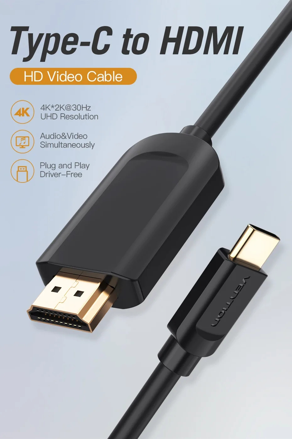 Vention Type-C to HDMI Cable 2M Black Metal Type, CGSBH a - Ivonix