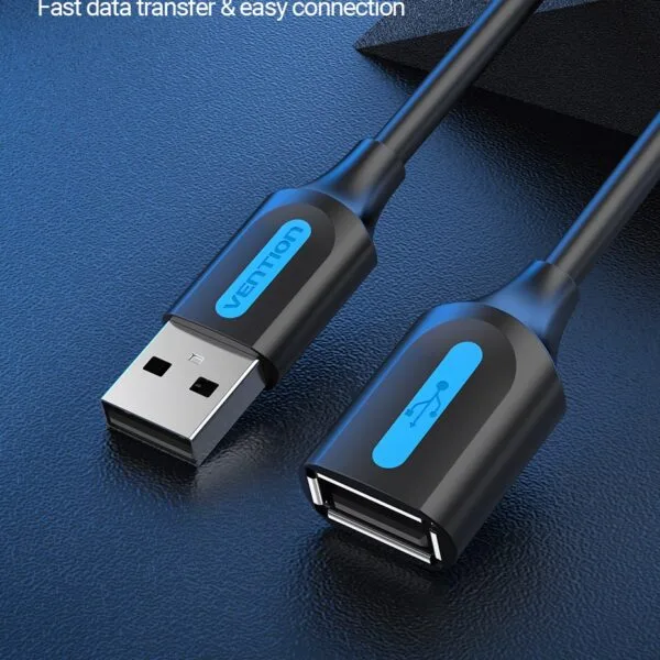 Vention USB 2.0 A Male to A Female Extension Cable 5M Black, CBIBJ a - Ivonix USB-A male to USB-A female extension design, which, in turn, adds reach to an existing USB-A cable or peripheral instead of replacing it 5-meter length, useful for reaching across a room, up to a wall-mounted device, or from a PC tower placed far from a desk USB 2.0 data transfer at up to 480Mbps, covering everyday peripherals such as keyboards, mice, webcams, and hubs Tinned copper conductors at 24AWG+28AWG with twofold shielding, which keep interference low over the extended length Nickel-plated connectors, which resist corrosion and, as a result, keep the connection stable over time