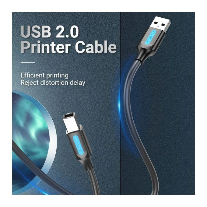 Vention USB 2.0 A Male to B Male Printer Cable with 2 Ferrite Cores 5M Black (VAS-A16-B500) — 480Mbps data transfer, dual ferrite cores for EMI reduction, and gold-plated connectors. - Ivonix Vention USB 2.0 A Male to B Male Printer Cable with 2 Ferrite Cores 5M Black (VAS-A16-B500) — 480Mbps data transfer, dual ferrite cores for EMI reduction, and gold-plated connectors.
