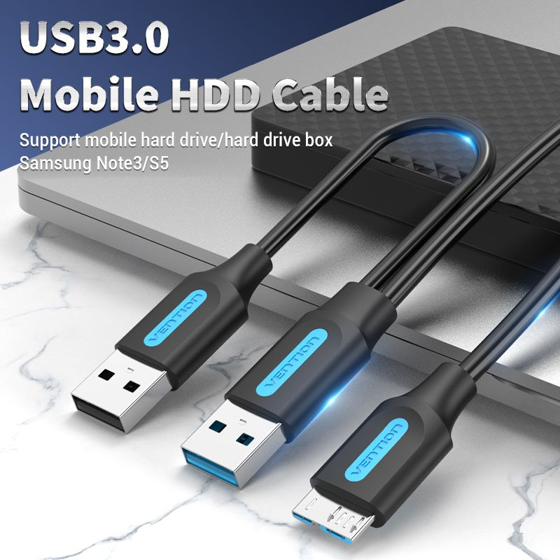 Vention USB 3.0 A Male to Micro-B Male Hard Disk Cable with USB 2.0 Male 1M Black, VAS-A62-B100 - Ivonix Vention USB 3.0 A Male to Micro-B Male Hard Disk Cable with USB 2.0 Male 1M Black, VAS-A62-B100