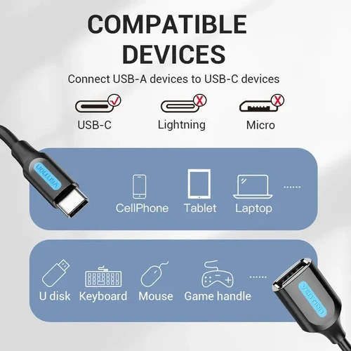 Vention USB-C Male to USB-A Female OTG Cable, CCSBB b - Ivonix