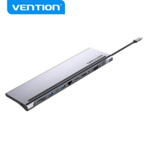 Vention USB-C to DP + HDMI + VGA + USB-C + USB 3.0x2 + USB 2.0 + RJ45 + SD + TF + 3.5MM + PD 12-In-1 Docking Station 0.25M Gray, THSHC