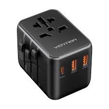 Vention 3-Port USB-C + USB-A + USB-A Universal Travel Adapter 20W/18W/18W Black, FJEB0