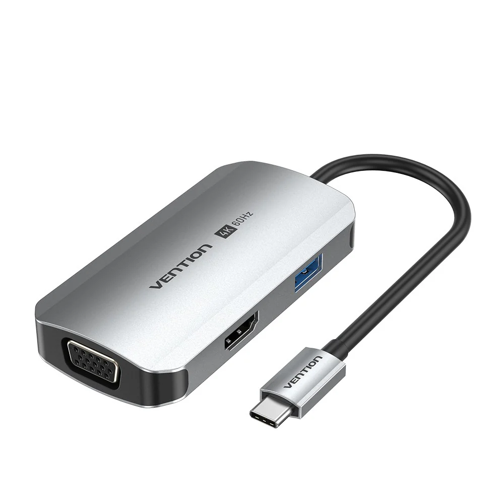 Vention USB C Multi-function 4 in 1 Docking Station (HDMI/VGA/USB 3.0/PD) 0.15M Gray – TQAHB