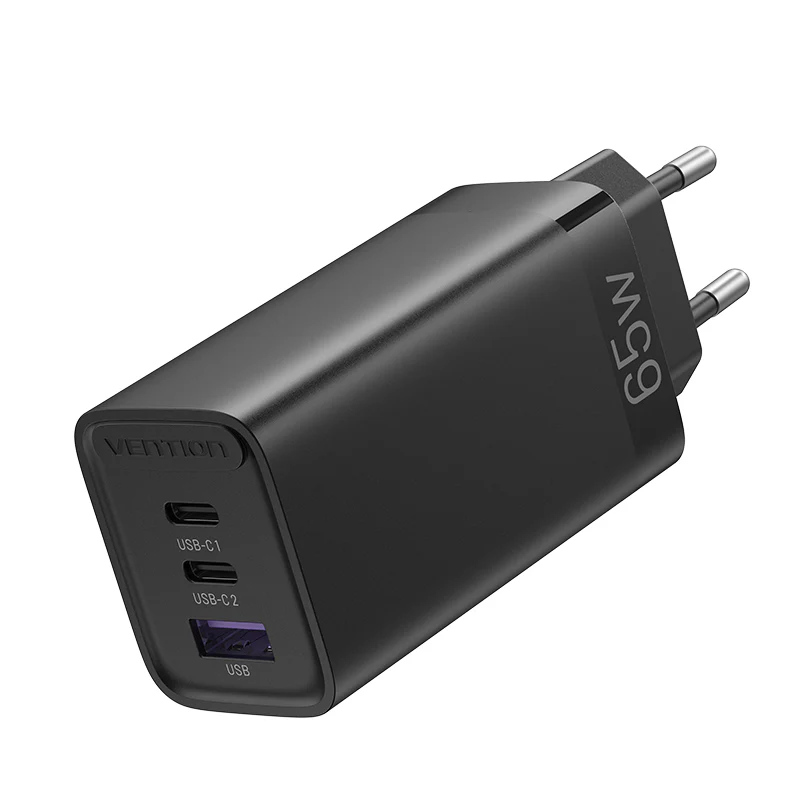 3-port USB(C+C+A) GaN Charger(65W/30W/30W) UK-Plug Black - Ivonix 3-port USB(C+C+A) GaN Charger(65W/30W/30W) UK-Plug Black