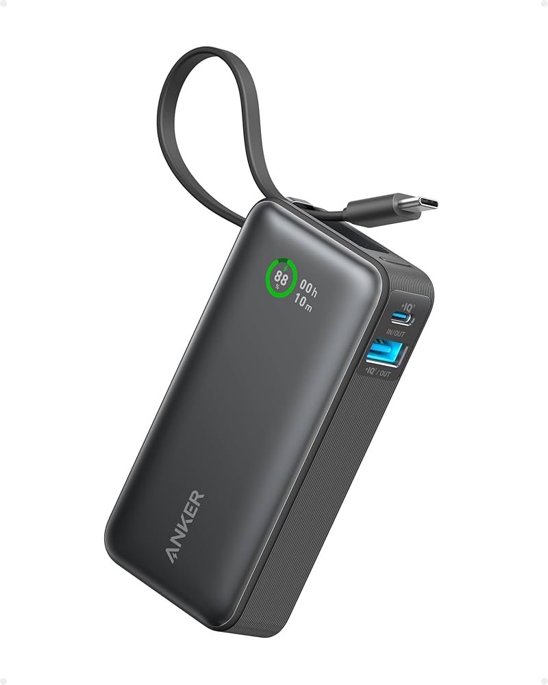 Anker Nano Power Bank (10K, 45W, Built-in Retractable USB-C Cable) Black