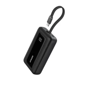 Anker Power Bank (10K, 30W, Built-in USB-C+Lightning Cable) Black