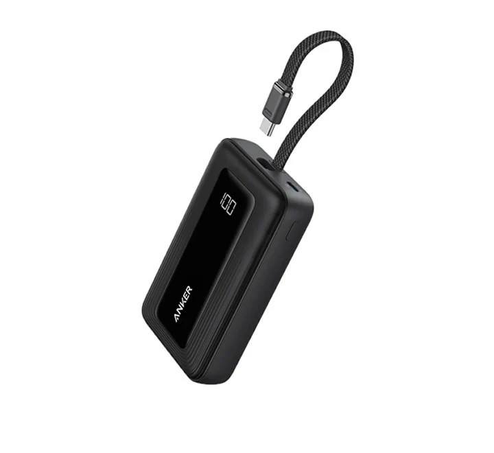 Anker Power Bank (10K, 30W, Built-in USB-C+Lightning Cable) Black