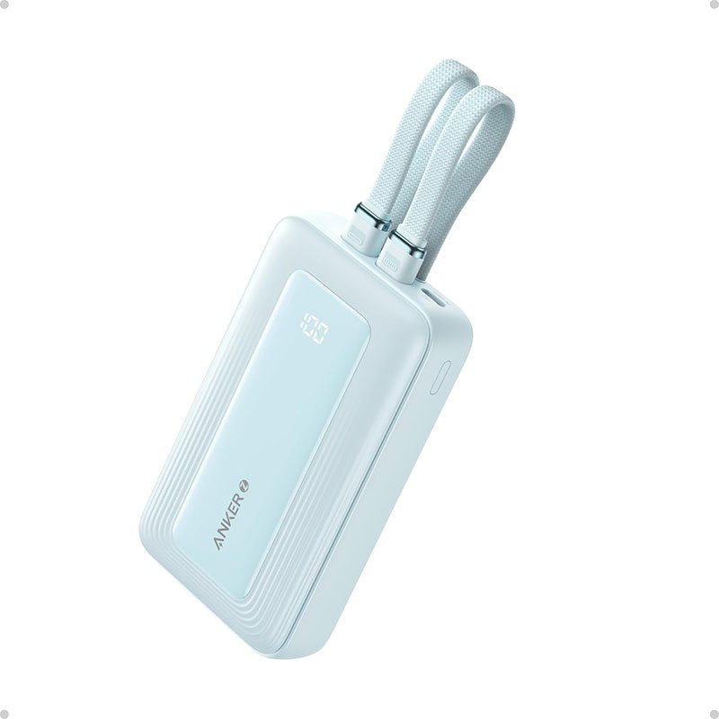 Anker Power Bank (10K, 30W, Built-in USB-C+Lightning Cable) Blue