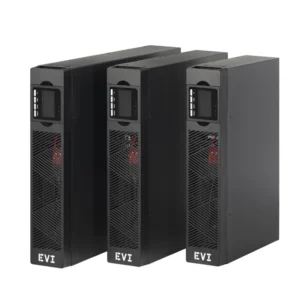 EVI 1000VA / 900W Rack Mount Online Single Phase UPS – Online double conversion, Wide input voltage range (110 – 300 Vac), Input power factor: 0.99 (With PFC), Output power factor: 1.0, Optional charging current either 1A or 2A, (2A charging current for two groups of installed batteries), 50 Hz / 60 Hz frequency converter mode, Emergency power off function (EPO), ECO mode support, Generator compatible, Communication ports: USB, RS232, Optional: SNMP card, Smart battery charging design for optimized battery performance, Supports lithium batteries and BMS, Selectable output voltage: 200, 208, 220, 230, 240 Vac, Low priority load disconnection function, Rotating LCD Display, 8 IEC C13 Outlets, 2 Year Warranty (1 Year on battery) – EP-UPS1000UC13OR