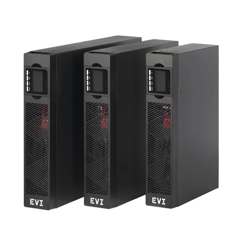 EVI 1000VA / 900W Rack Mount Online Single Phase UPS – Online double conversion, Wide input voltage range (110 – 300 Vac), Input power factor: 0.99 (With PFC), Output power factor: 1.0, Optional charging current either 1A or 2A, (2A charging current for two groups of installed batteries), 50 Hz / 60 Hz frequency converter mode, Emergency power off function (EPO), ECO mode support, Generator compatible, Communication ports: USB, RS232, Optional: SNMP card, Smart battery charging design for optimized battery performance, Supports lithium batteries and BMS, Selectable output voltage: 200, 208, 220, 230, 240 Vac, Low priority load disconnection function, Rotating LCD Display, 8 IEC C13 Outlets, 2 Year Warranty (1 Year on battery) – EP-UPS1000UC13OR