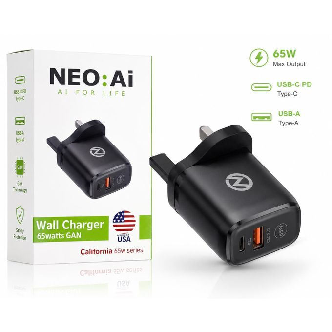 NEO Ai USB-C + USB-A Fast Charging PD Charger UK (Black) (Black)