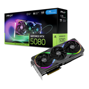PNY GeForce RTX 5080 ARGB EPIC-X RGB OC Triple Fan 16GB GDDR7 Graphics Card, Display Outputs: 3 x DisplayPort 2.1b, 1 x HDMI 2.1b, Recommended Power Supply: 850W, Power Input: 16-Pin - VCG508016TFXXPB1-O