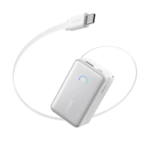 Anker Nano Power Bank (10K, 45W, Built-in Retractable USB-C Cable) White