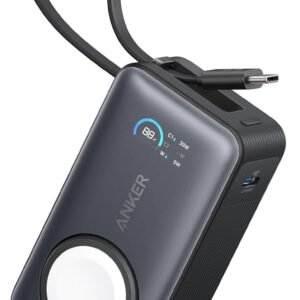 Anker MagGo Power Bank (10K, 30W, Built-in USB-C Cable, Made for Apple Watch) Black