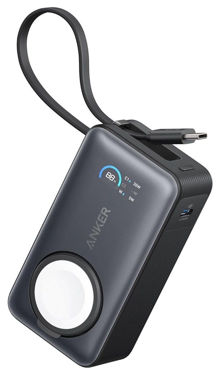 Anker MagGo Power Bank (10K, 30W, Built-in USB-C Cable, Made for Apple Watch) Black