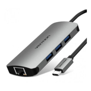 Vention USB-C to USB 3.0x4/PD Hub 0.15M Gray Aluminium Alloy Type